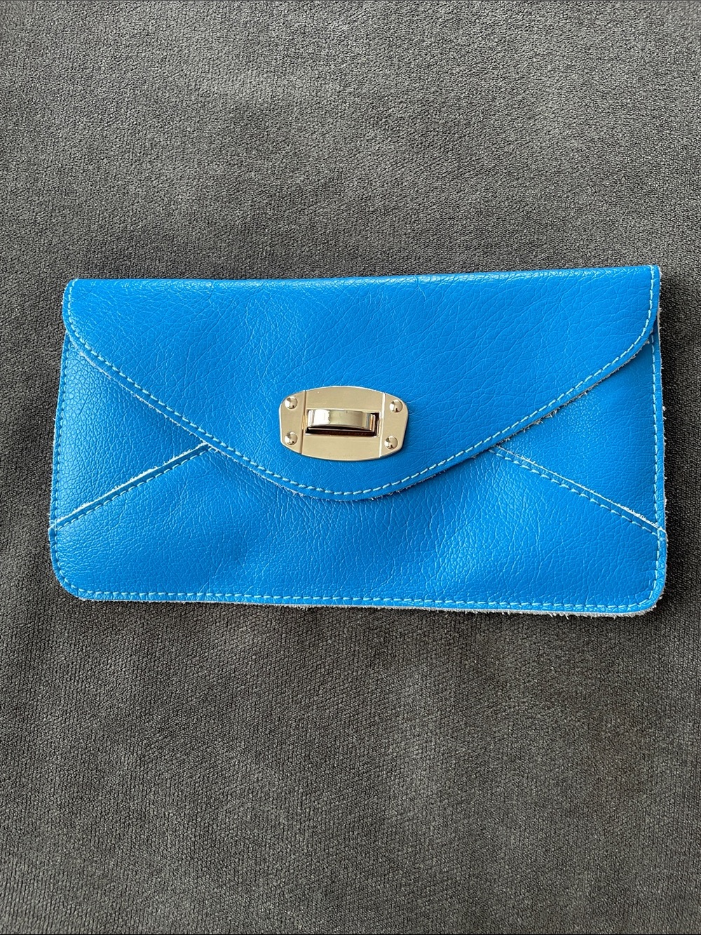 Blue Leather Envelope Clutch Wallet - Women's Bag